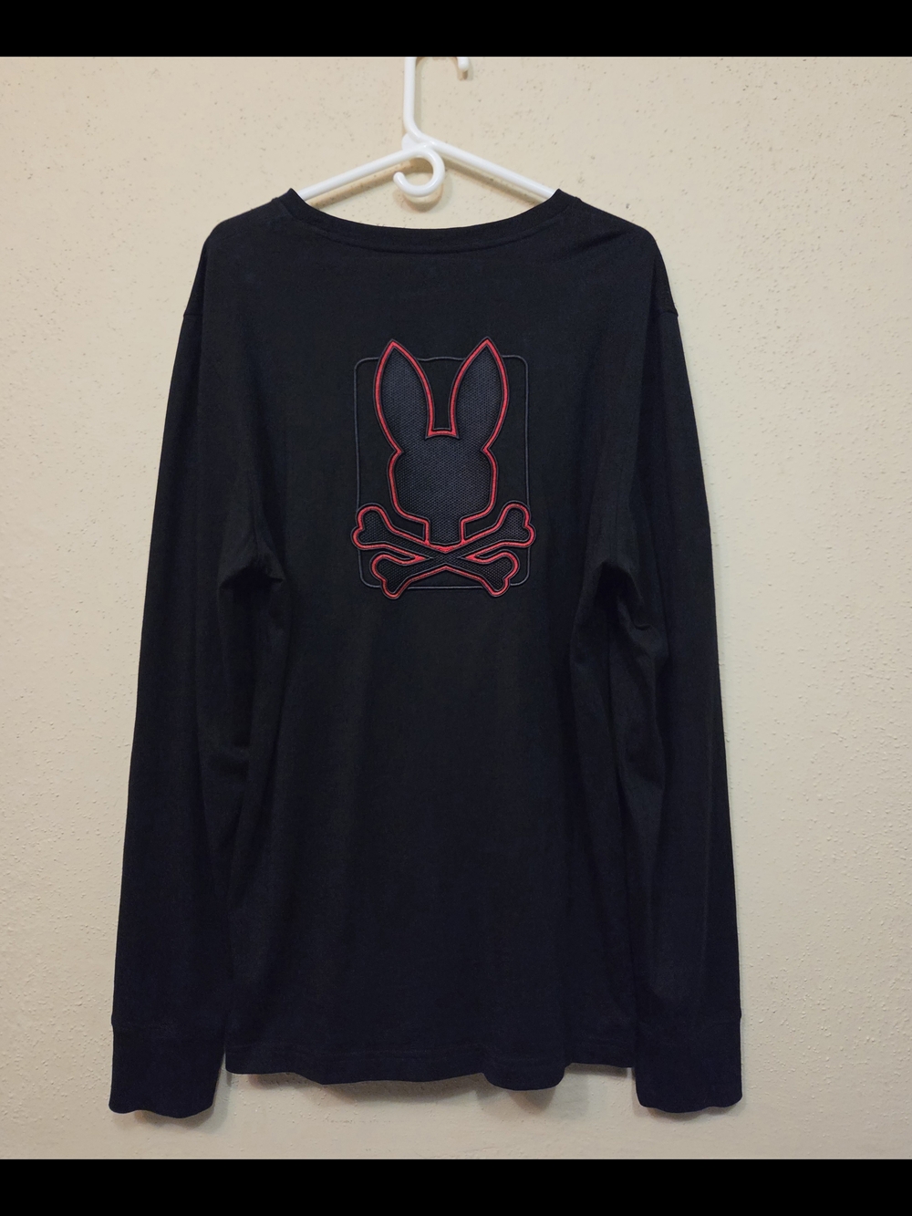 Psycho Bunny Shirt Mens XL Black Long-Sleeve Tee with Red Bunny Skull Graphic